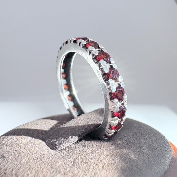 VTG Solid Sterling Silver 925 Synthetic Ruby Statement Ring Size 9 - Picture 2 of 8